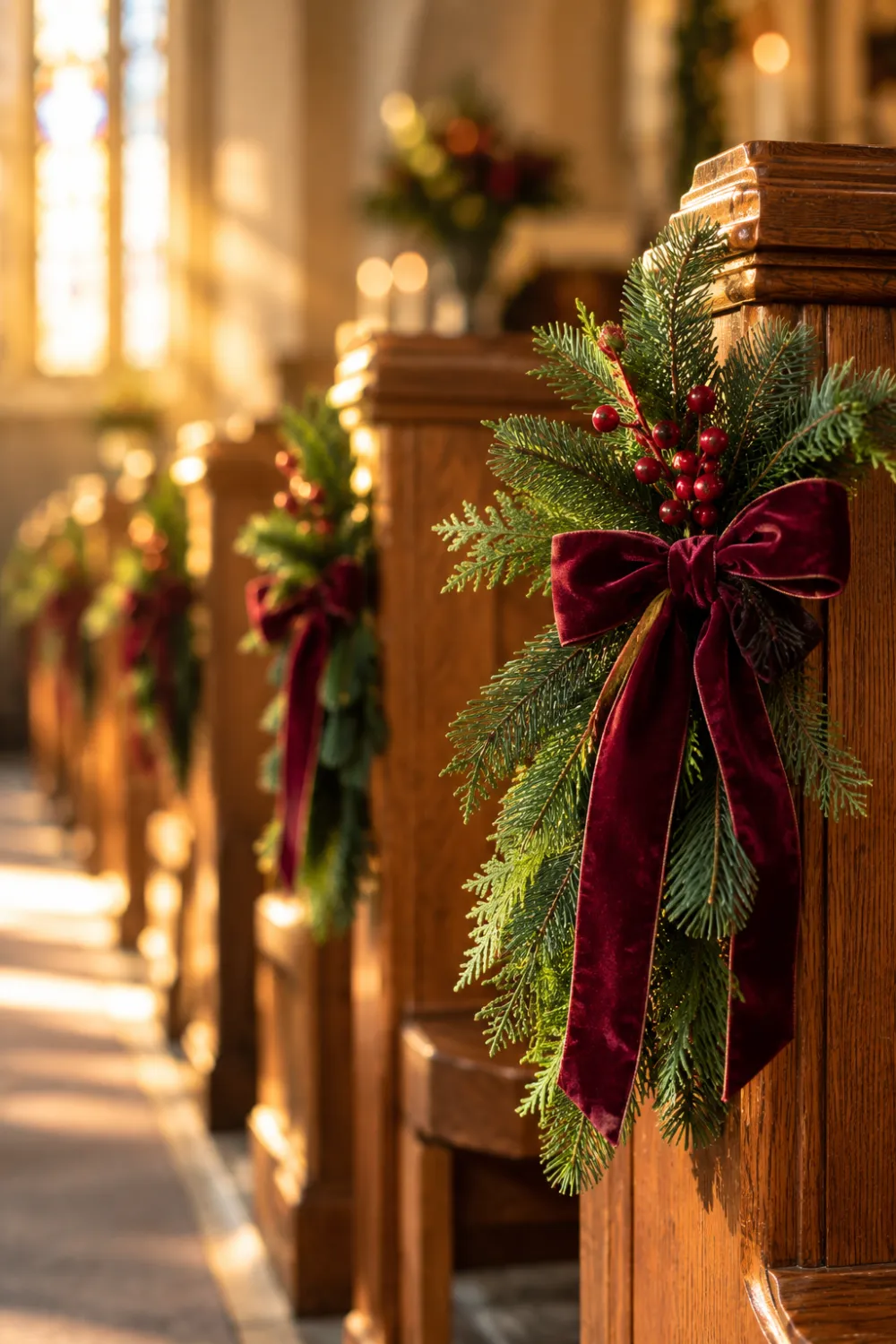 Evergreen Pew Bows