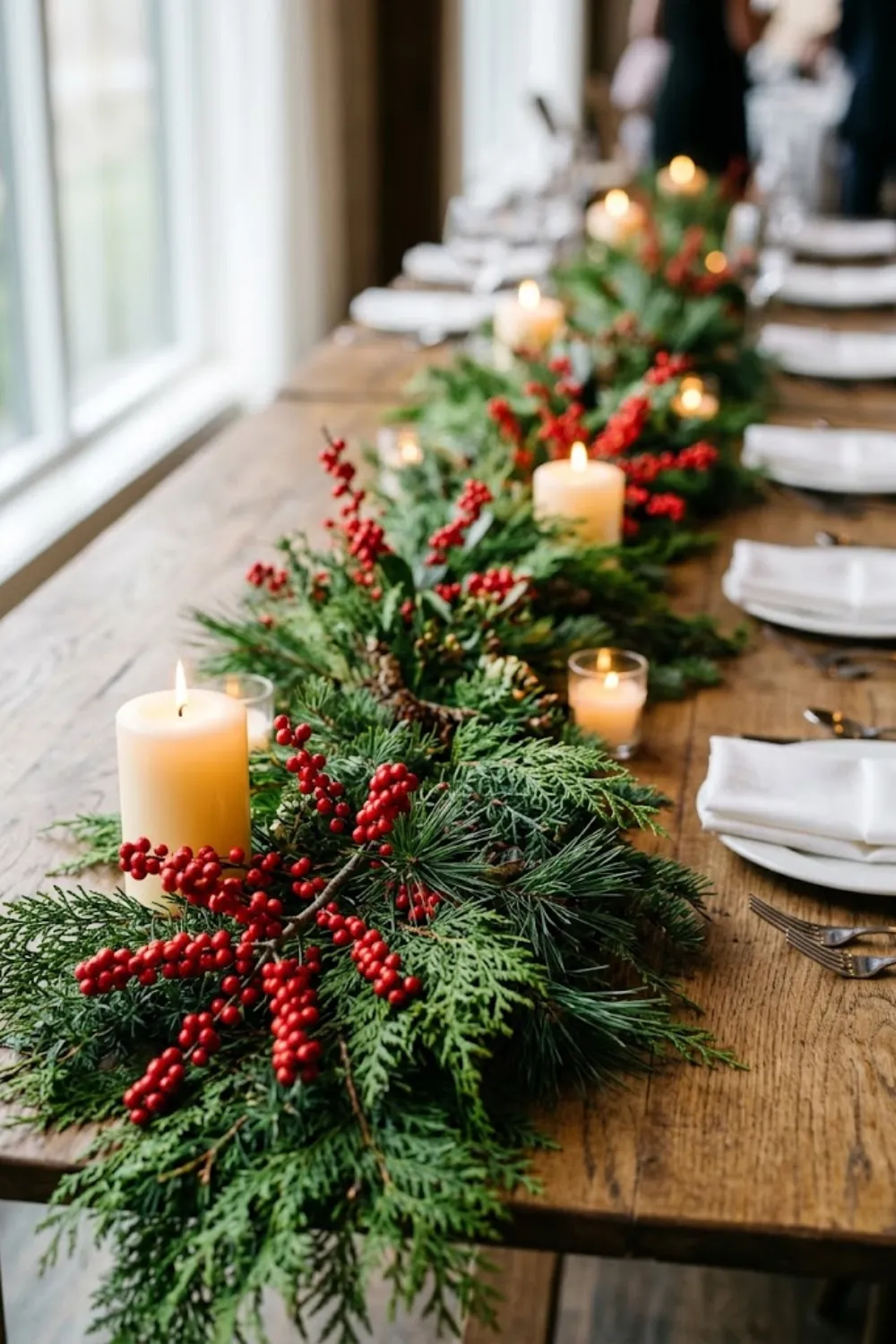 Evergreen and Berry Table Garland