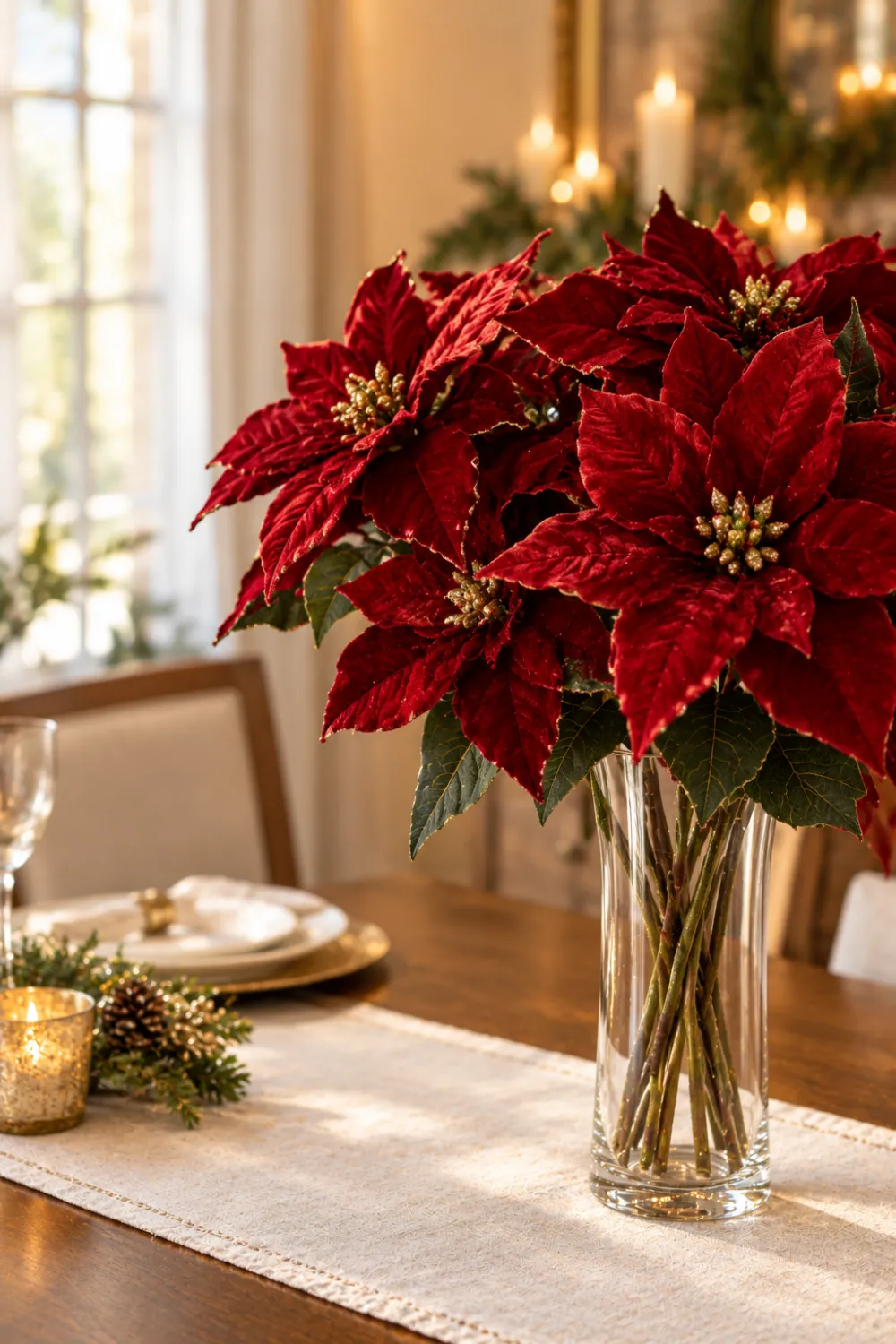 Faux Poinsettia Stems