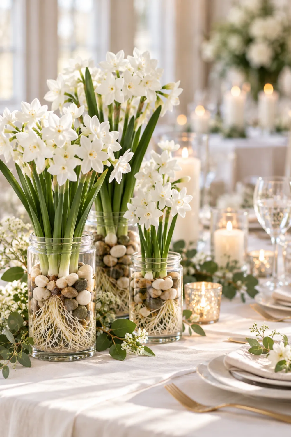 Paperwhite Narcissus in Glass Jars