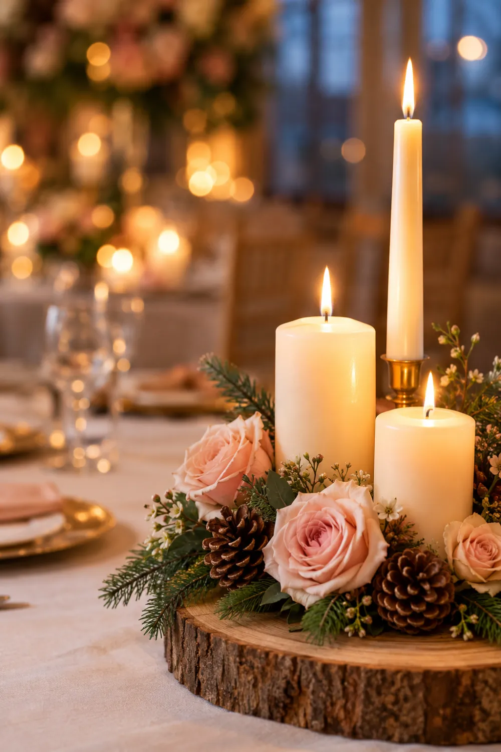 Pinecone and Rose Candle Clusters