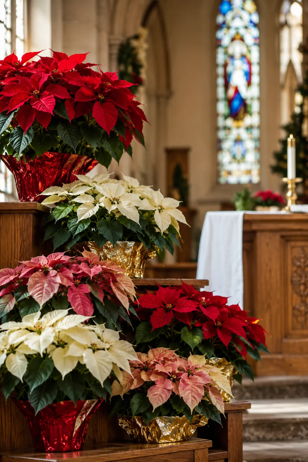 Poinsettia Altar Tiers