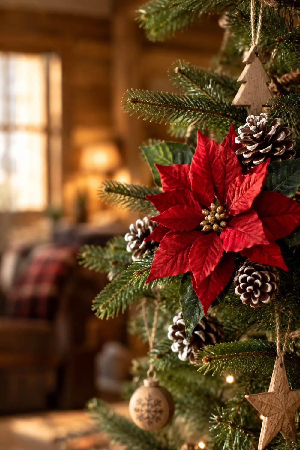 Poinsettias and Pinecones