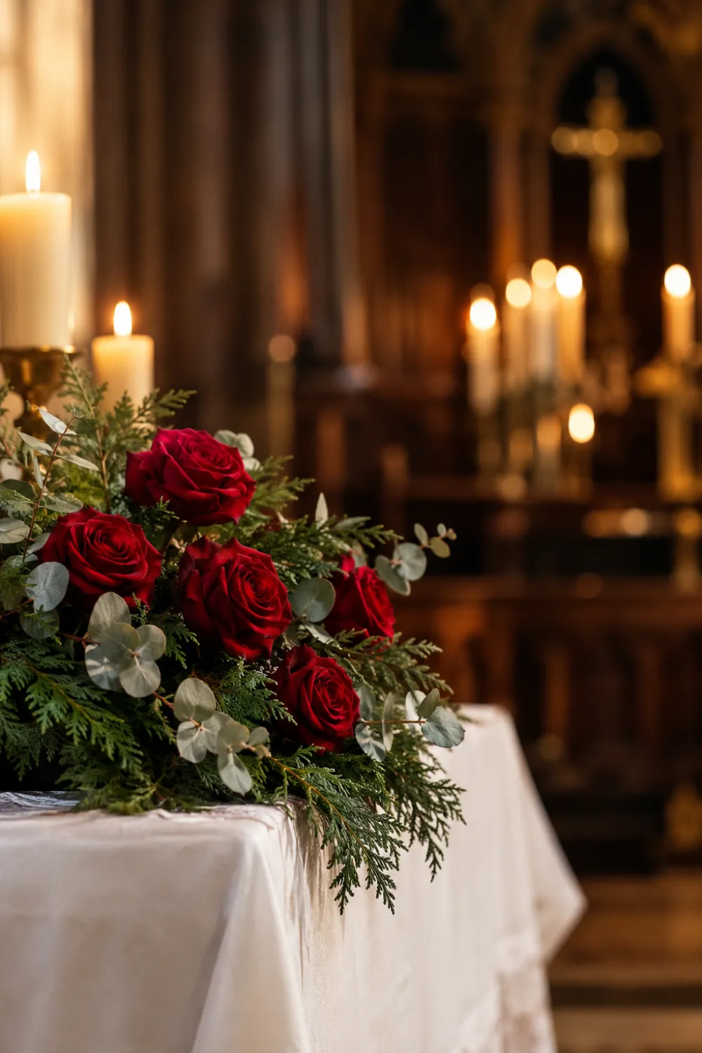 Red Rose and Cedar Arrangement